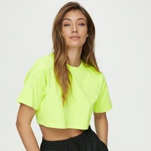 TNA Aritzia neon yellow loose crop top